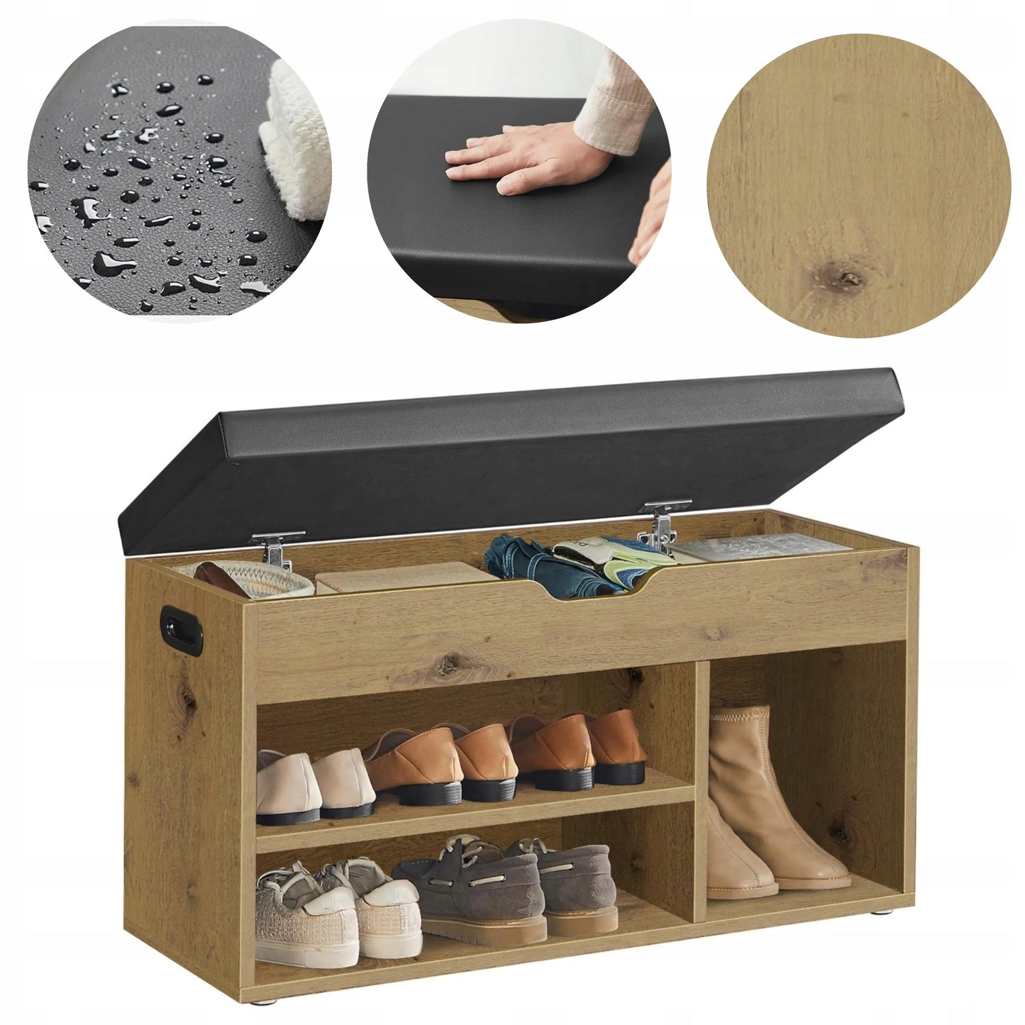 Batinų spintelė artisan su sėdyne, daiktadėže ir stalčiumi loft stiliaus