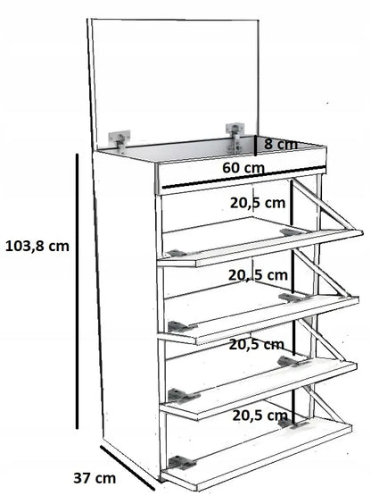 Batus spintelė FIGARO juoda 60cm batų lentyna prieškambariui su raktų dėtuve