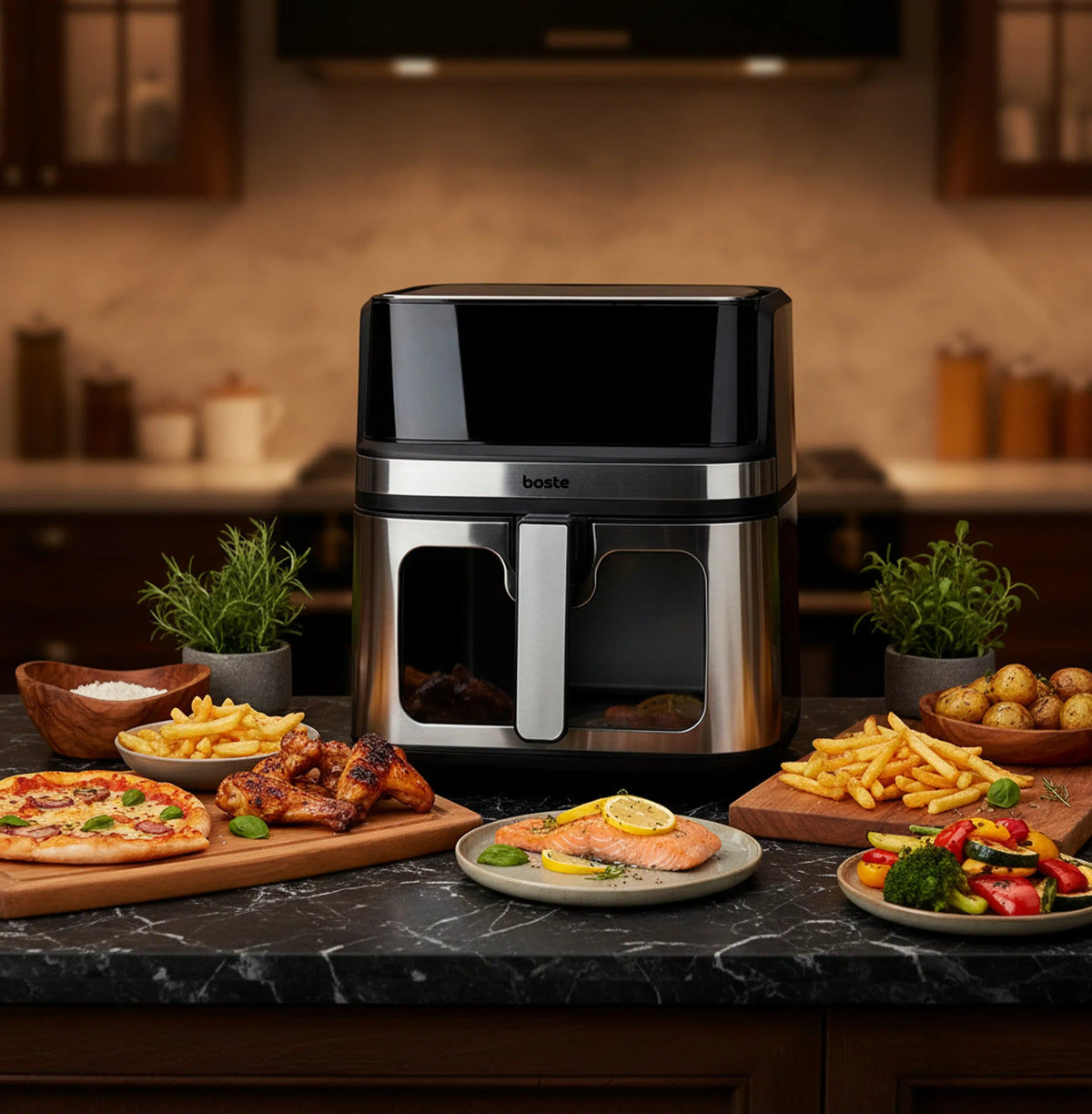 Bealiejė karšto oro gruzdintuvė Boste Airfryer Cookmaster S8, 10 programų, 8 l, 2200 W, 2 kaitinimo elementai