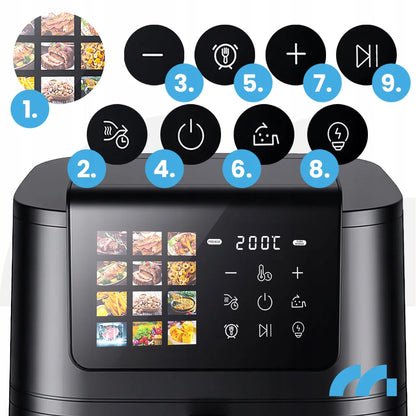 Becukrė gruzdintuvė MalTec AirFryer 8L 2000W su stebėjimo langeliu ir kepimo popieriumi
