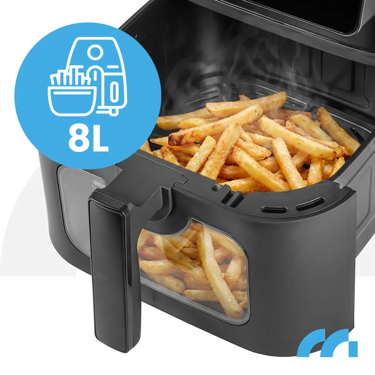 Becukrė gruzdintuvė MalTec AirFryer 8L 2000W su stebėjimo langeliu ir kepimo popieriumi