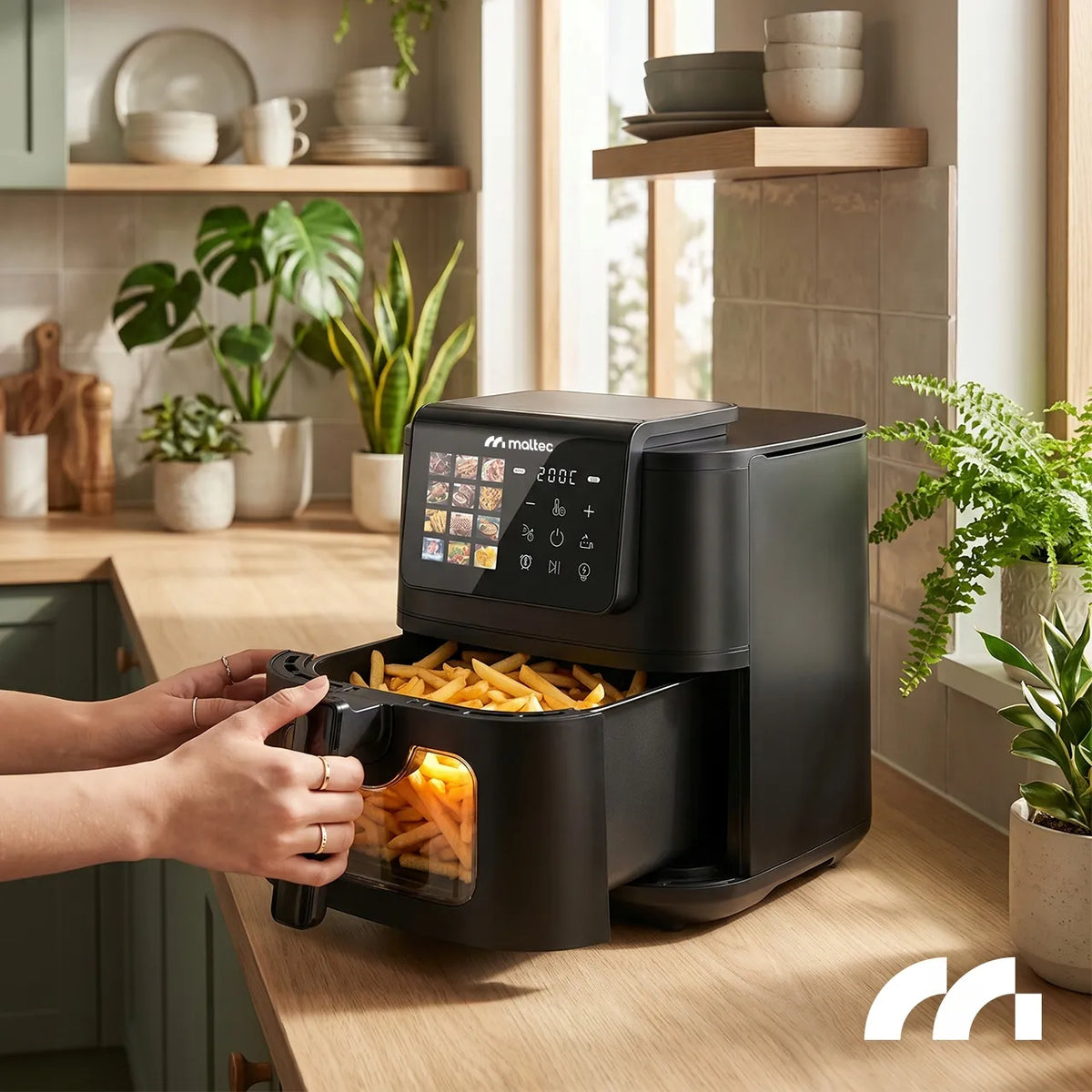 Becukrė gruzdintuvė MalTec AirFryer 8L 2000W su stebėjimo langeliu ir kepimo popieriumi