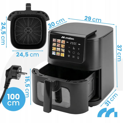 Becukrė gruzdintuvė MalTec AirFryer 8L 2000W su stebėjimo langeliu ir kepimo popieriumi