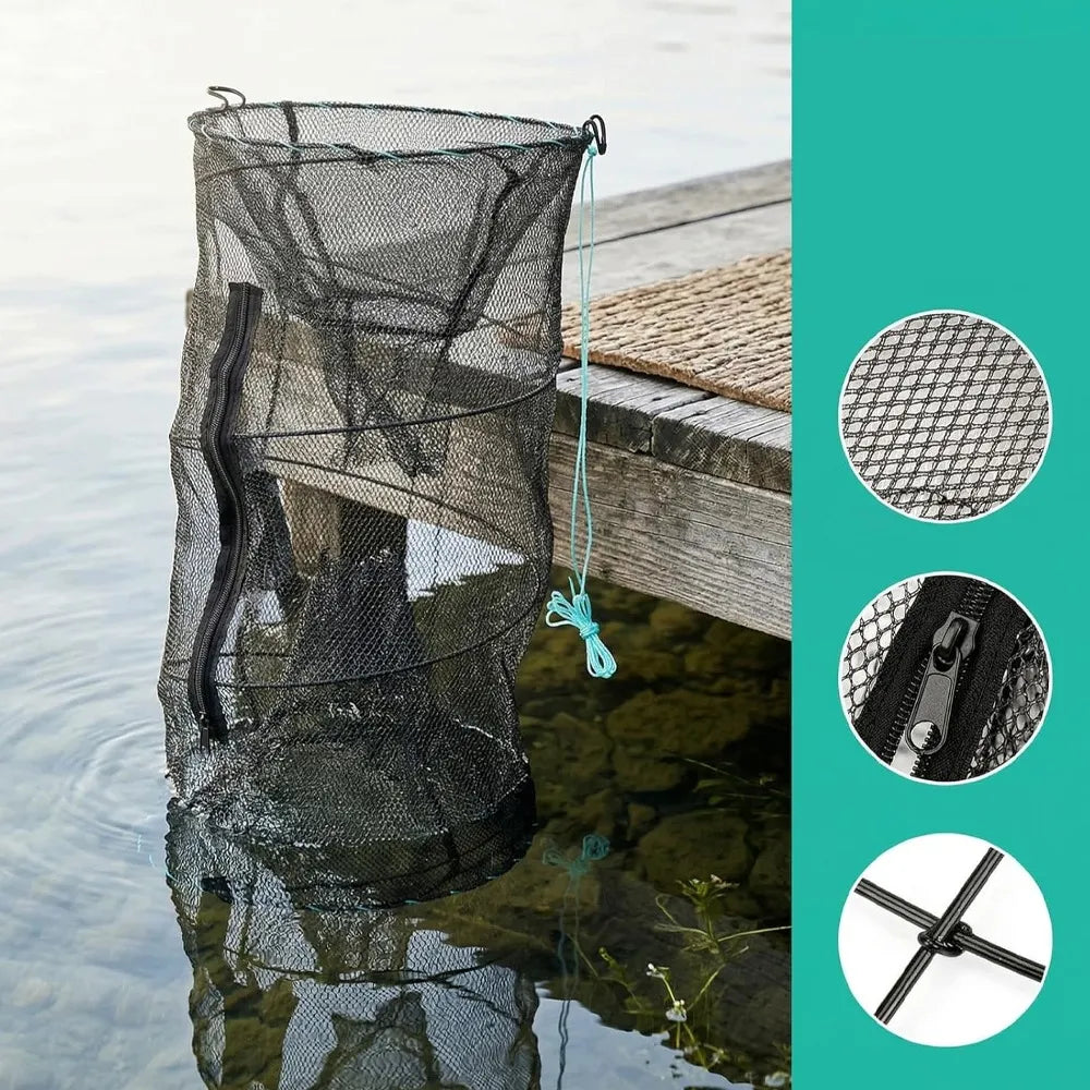Bedee sulankstomas žvejybos tinklas krabams, vėžiams, omarams ir žuvims, 30 × 60 cm, su užtrauktuku