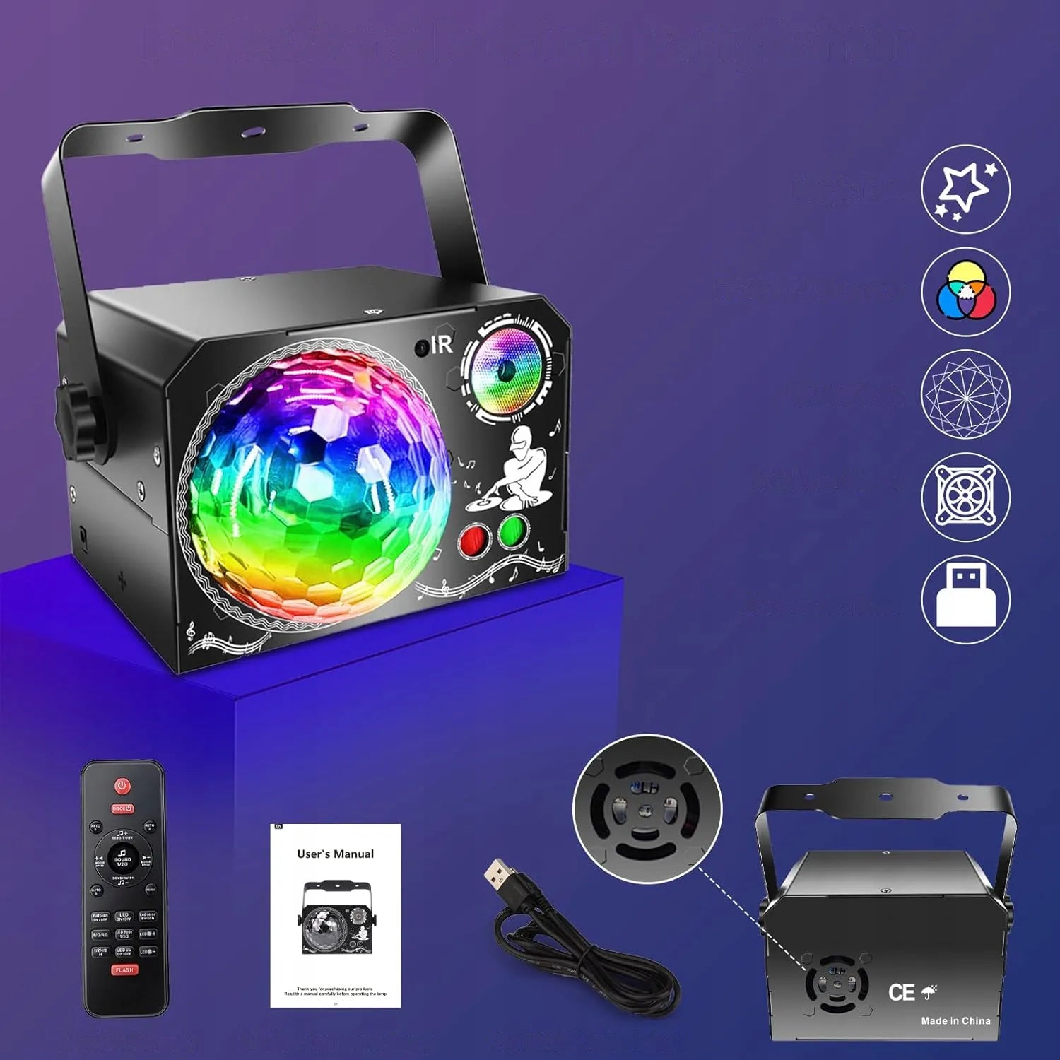 Bėgantis šviesos efektas diskotekai, RGB LED projektorius vakarėliams