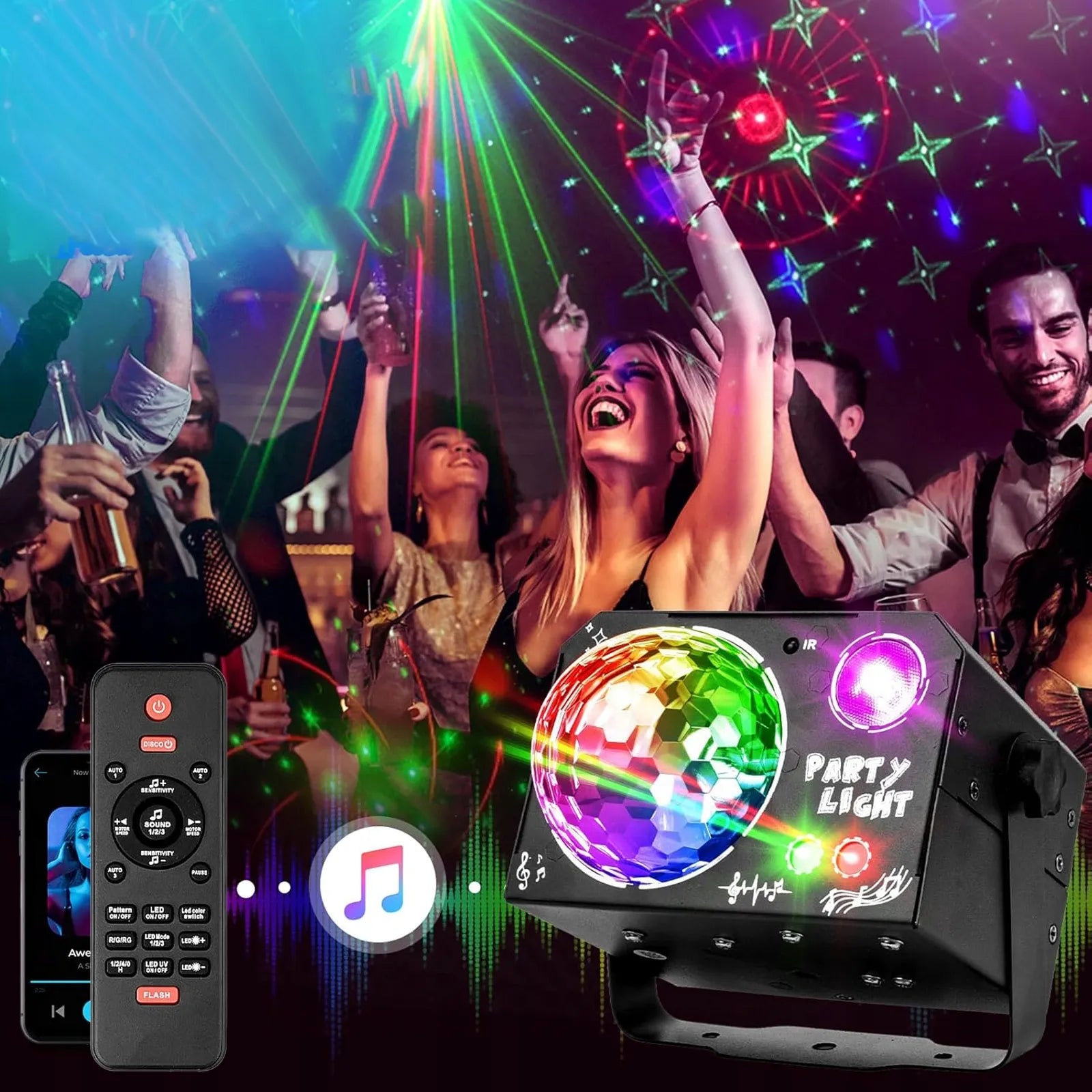 Bėgantis šviesos efektas diskotekai, RGB LED projektorius vakarėliams