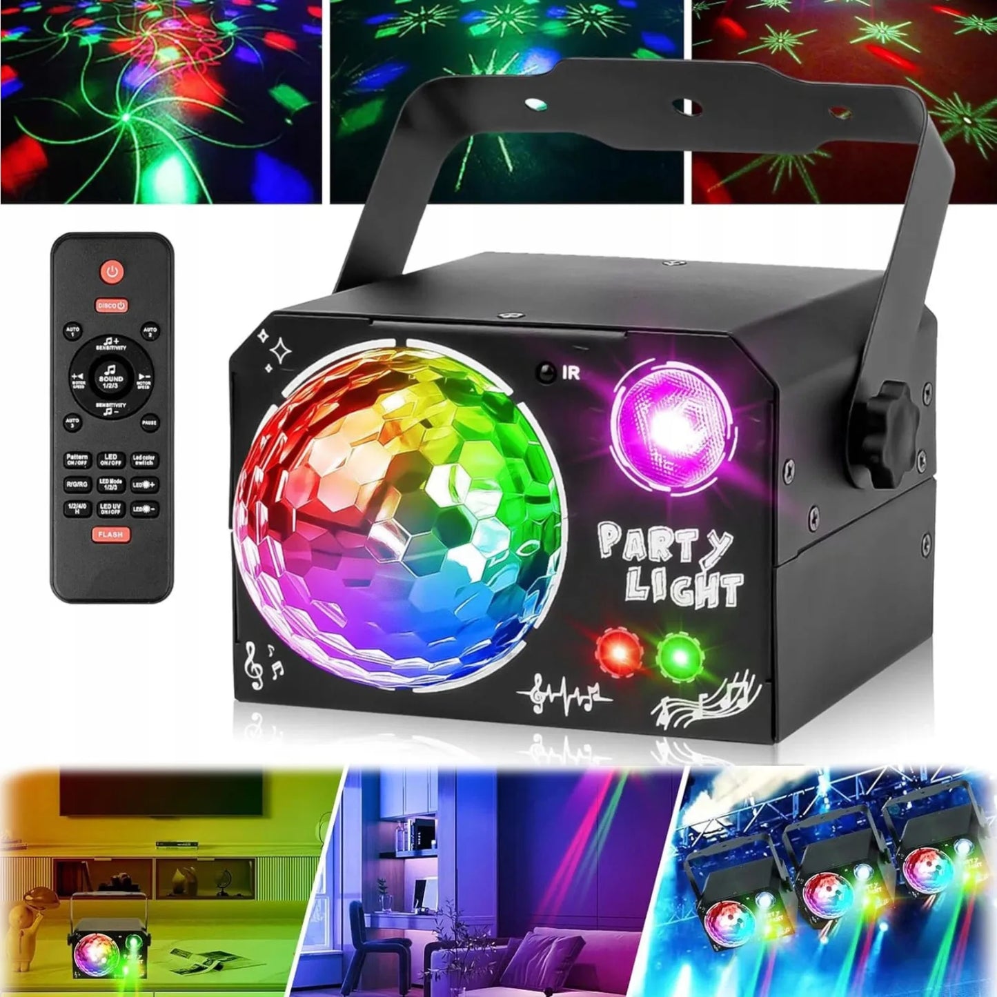 Bėgantis šviesos efektas diskotekai, RGB LED projektorius vakarėliams
