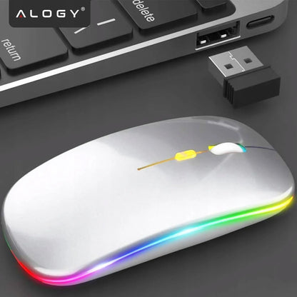 Belaidė kompiuterio pelė darbui su LED RGB apšvietimu ir tyliais klavišais