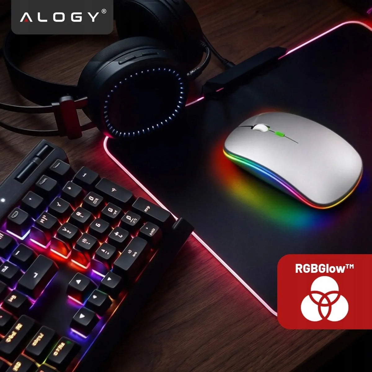 Belaidė kompiuterio pelė darbui su LED RGB apšvietimu ir tyliais klavišais