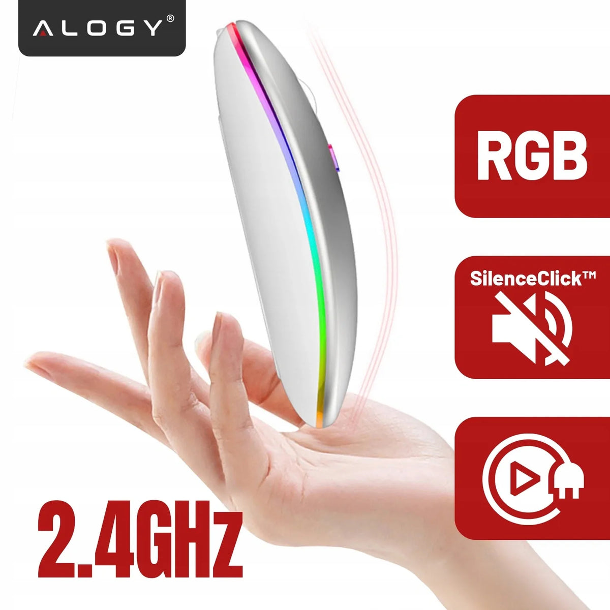 Belaidė kompiuterio pelė darbui su LED RGB apšvietimu ir tyliais klavišais