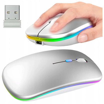 Belaidė kompiuterio pelė darbui su LED RGB apšvietimu ir tyliais klavišais