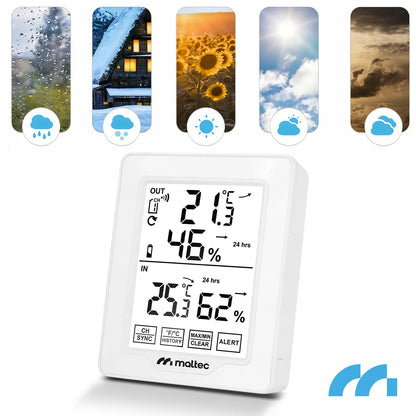 Belaidė meteorologinė stotelė Maltec Daily600M su termometru, higrometru ir išoriniu jutikliu