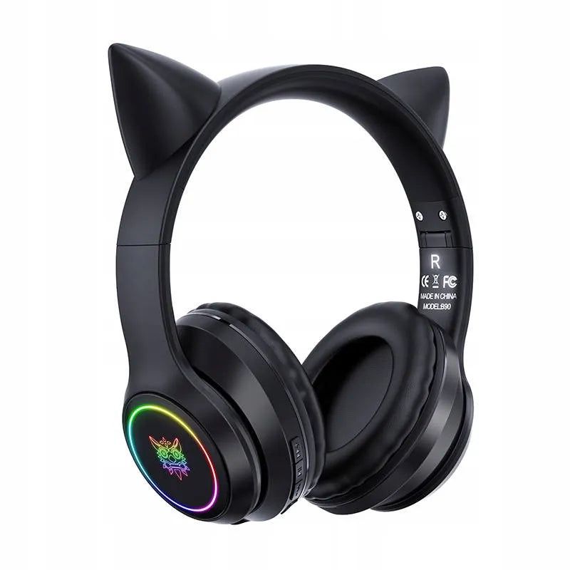 Belaidės ausinės ONIKUMA B90 su mikrofonu, RGB apšvietimu ir katės ausytėmis, USB-C