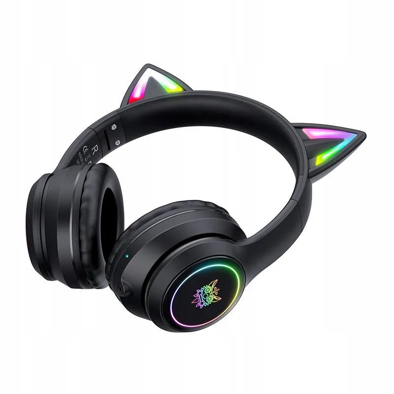 Belaidės ausinės ONIKUMA B90 su mikrofonu, RGB apšvietimu ir katės ausytėmis, USB-C