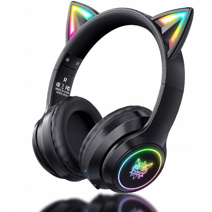 Belaidės ausinės ONIKUMA B90 su mikrofonu, RGB apšvietimu ir katės ausytėmis, USB-C