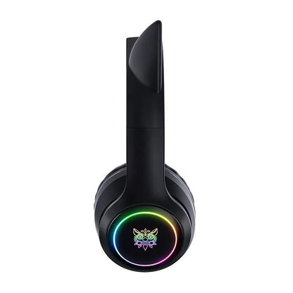 Belaidės ausinės ONIKUMA B90 su mikrofonu, RGB apšvietimu ir katės ausytėmis, USB-C