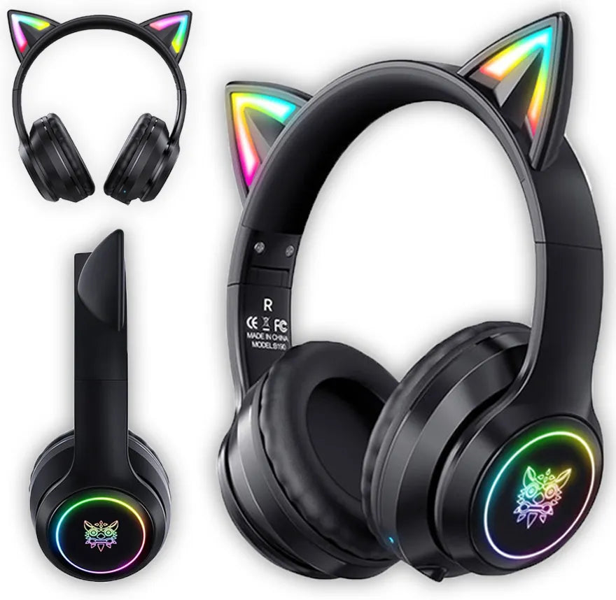 Belaidės ausinės ONIKUMA B90 su mikrofonu, RGB apšvietimu ir katės ausytėmis, USB-C