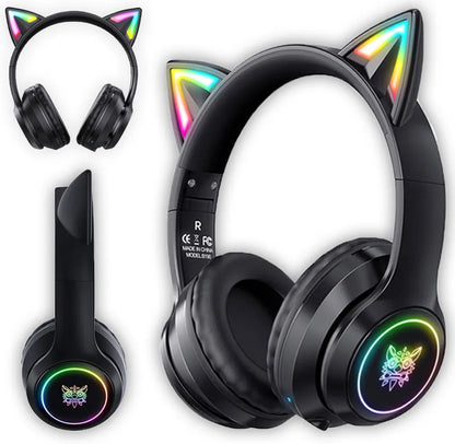 Belaidės ausinės ONIKUMA B90 su mikrofonu, RGB apšvietimu ir katės ausytėmis, USB-C