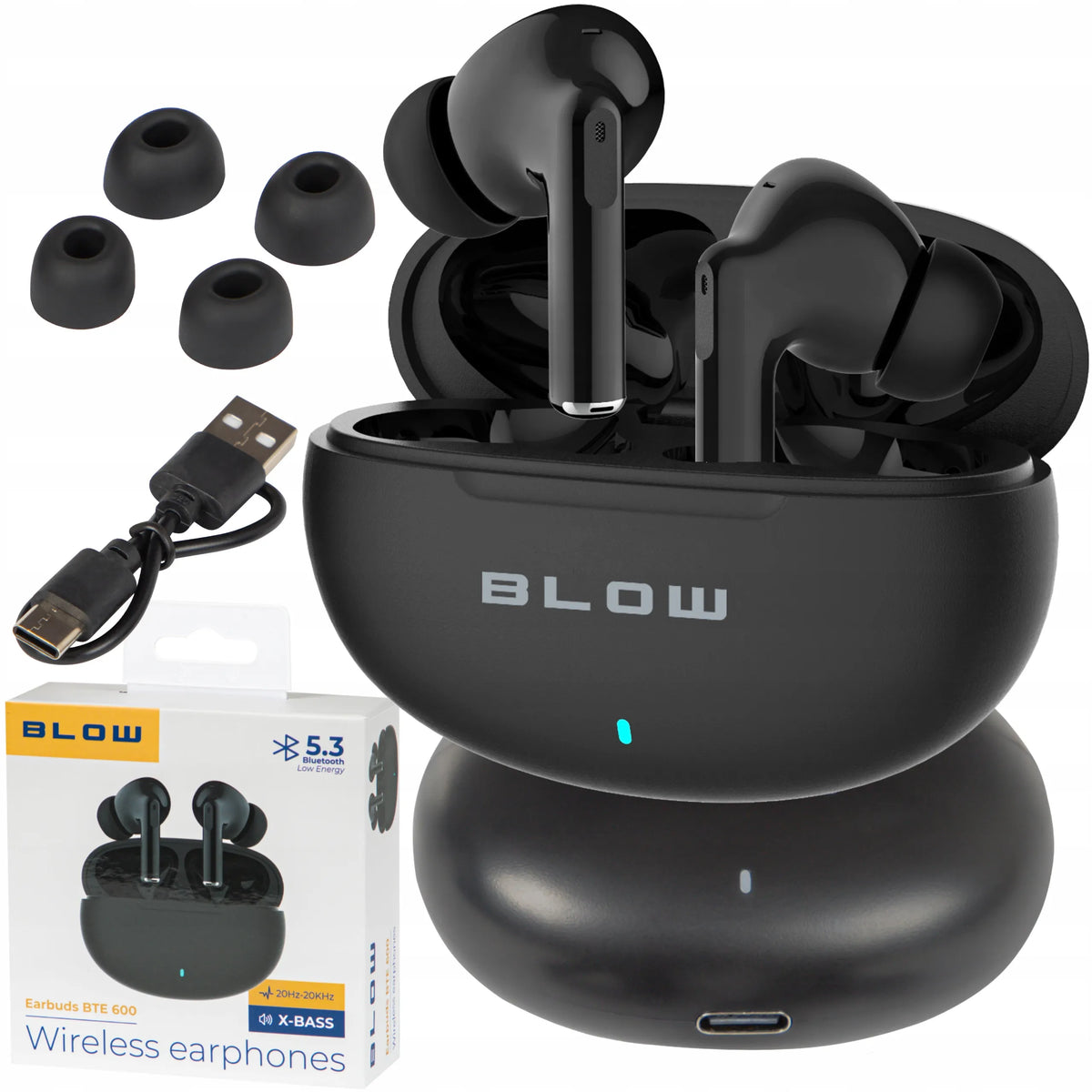 Belaidės įstatomosios „Bluetooth“ ausinės BLOW su mikrofonu ir „Powerbank“ funkcija