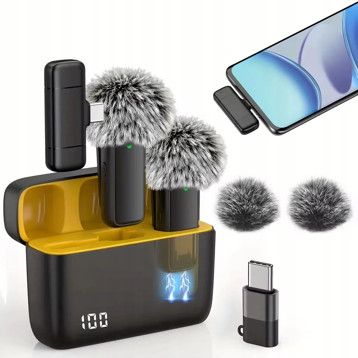 Belaidis atlapo mikrofonas įrašymui su USB-C jungtimi, skirtas iPhone, 2 vnt.