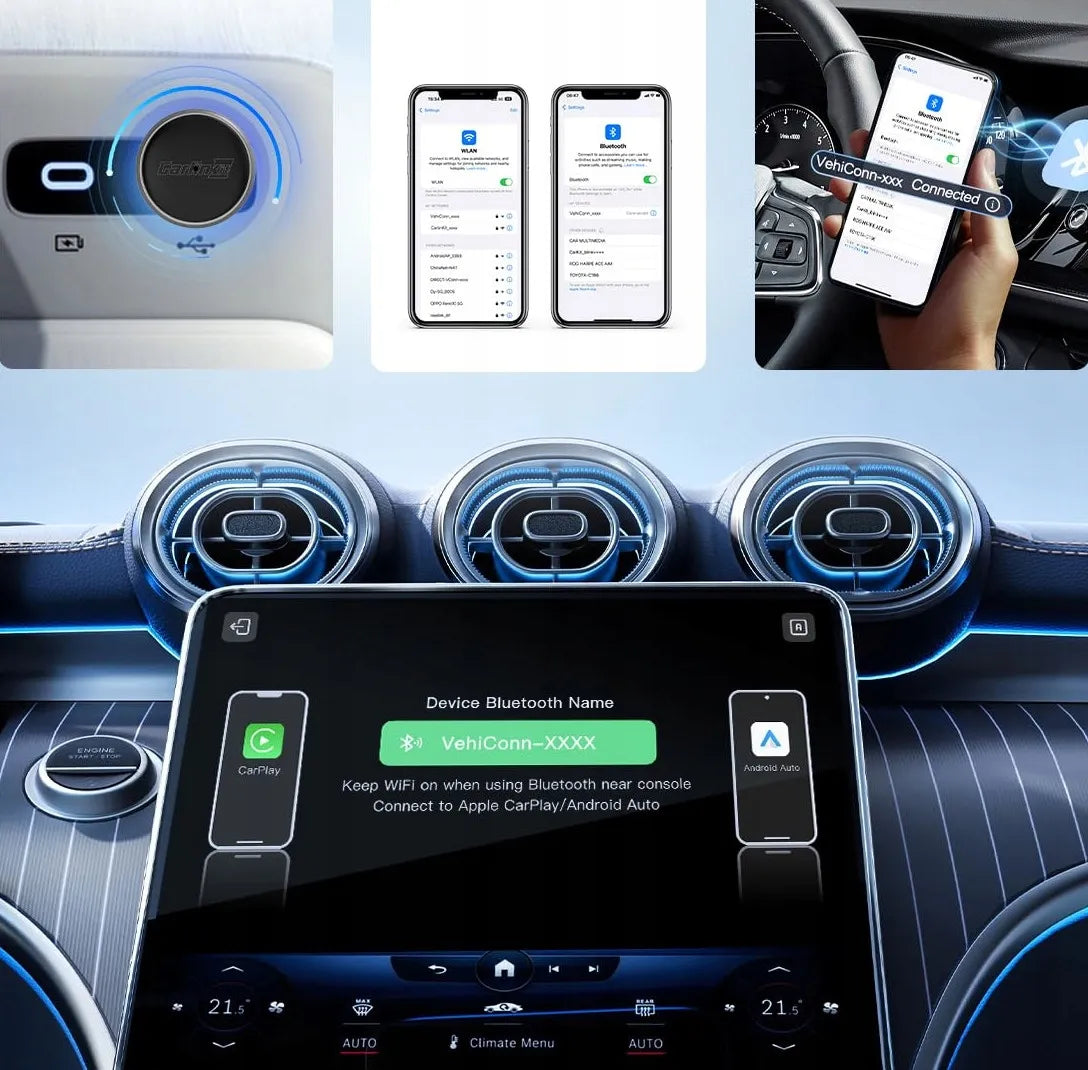 Belaidis automobilinis siųstuvas Carlinkit Mini Ultra 3, skirtas Apple CarPlay ir Android Auto
