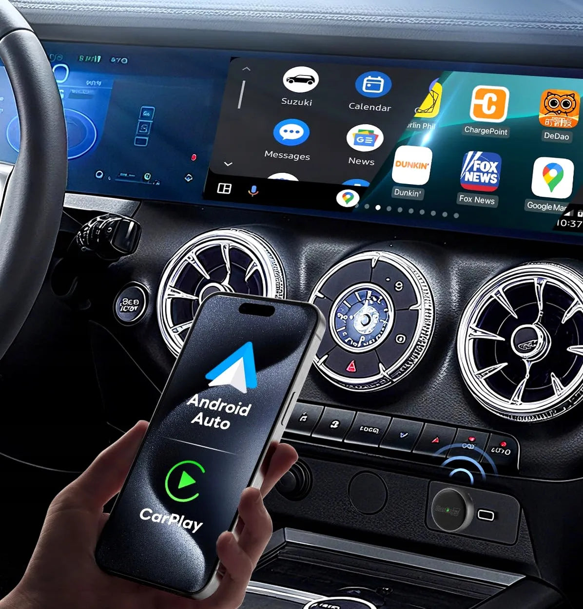 Belaidis automobilinis siųstuvas Carlinkit Mini Ultra 3, skirtas Apple CarPlay ir Android Auto