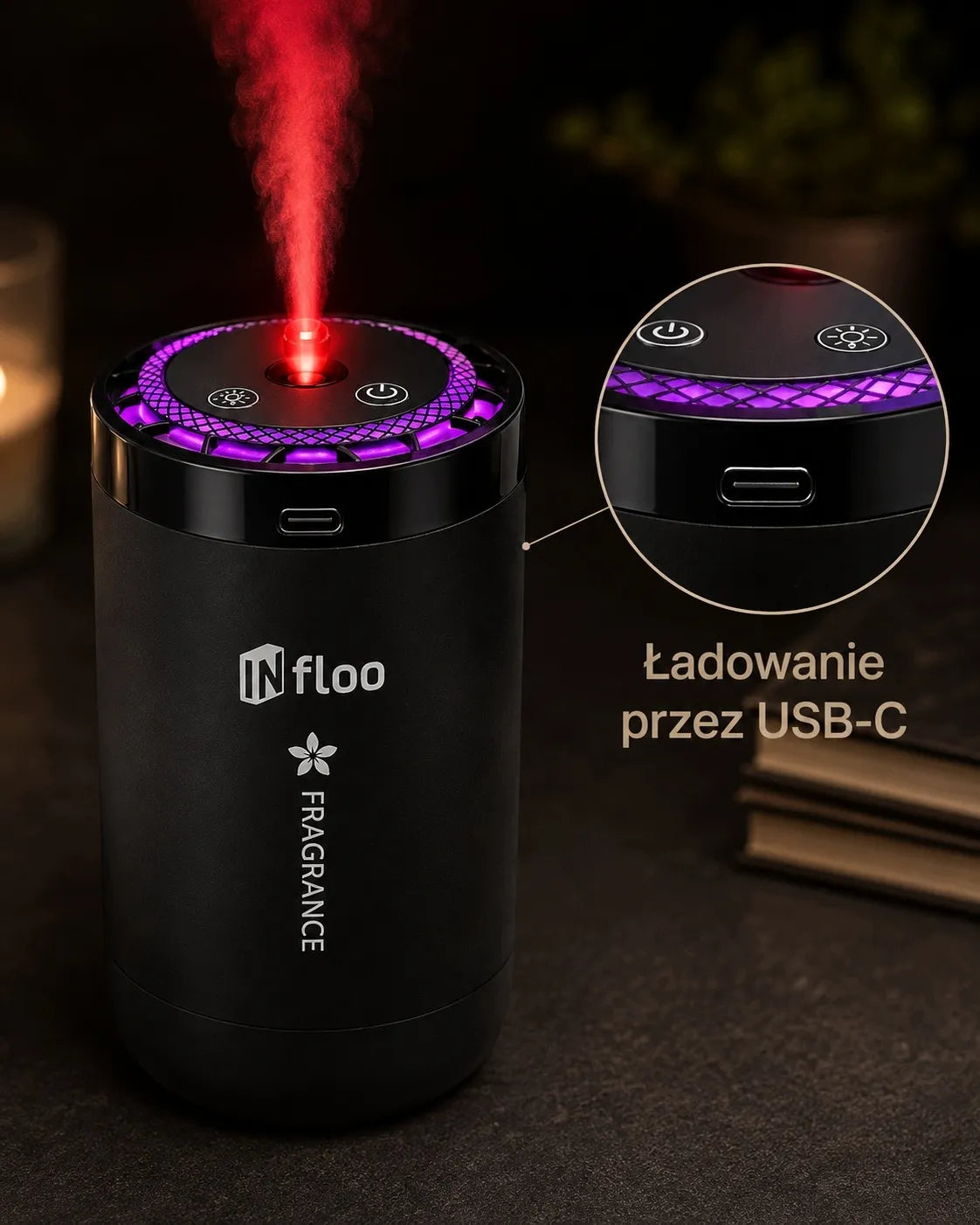 Belaidis automobilio aromato difuzorius INFLOO C5 MAX su oro drėkinimo funkcija