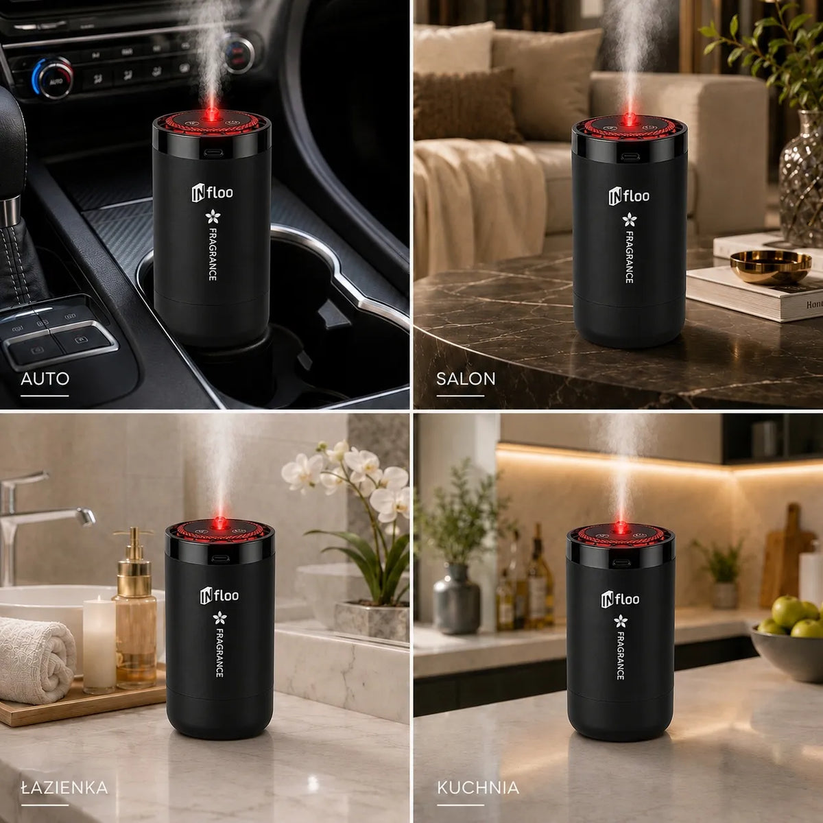 Belaidis automobilio aromato difuzorius INFLOO C5 MAX su oro drėkinimo funkcija