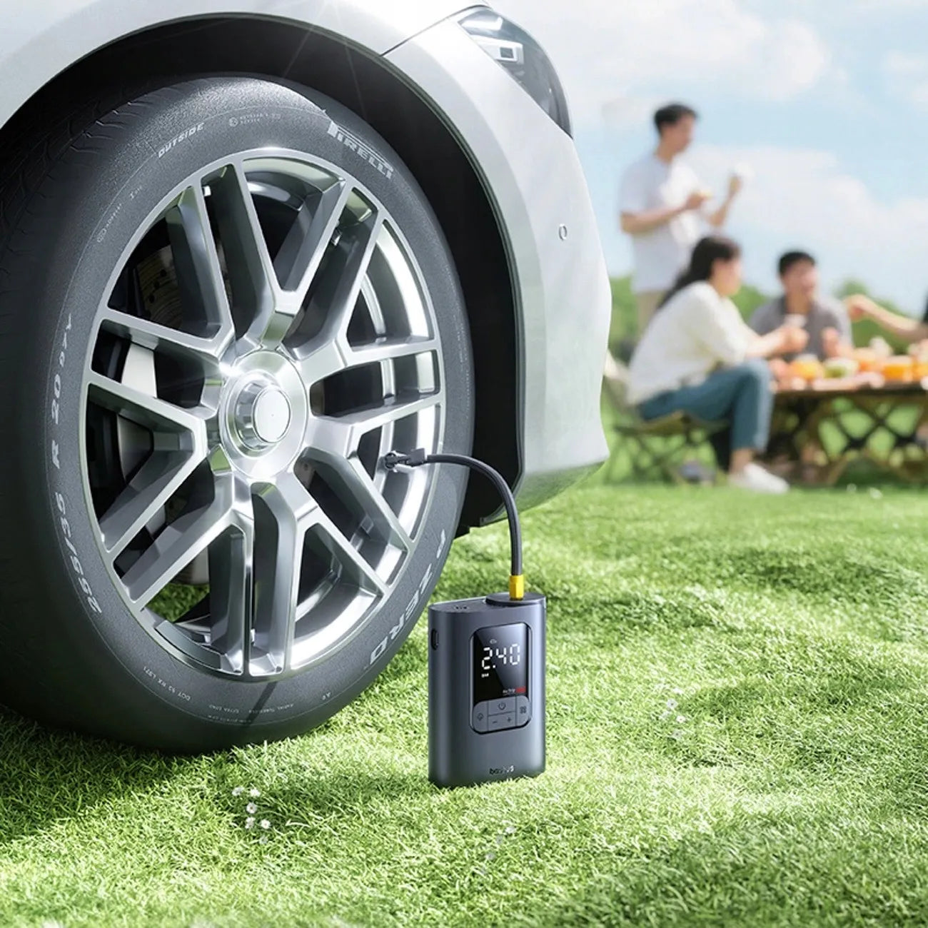 Belaidis automobilių kompresorius – Baseus 82W siurblys automobilių, dviračių ir motociklų padangoms