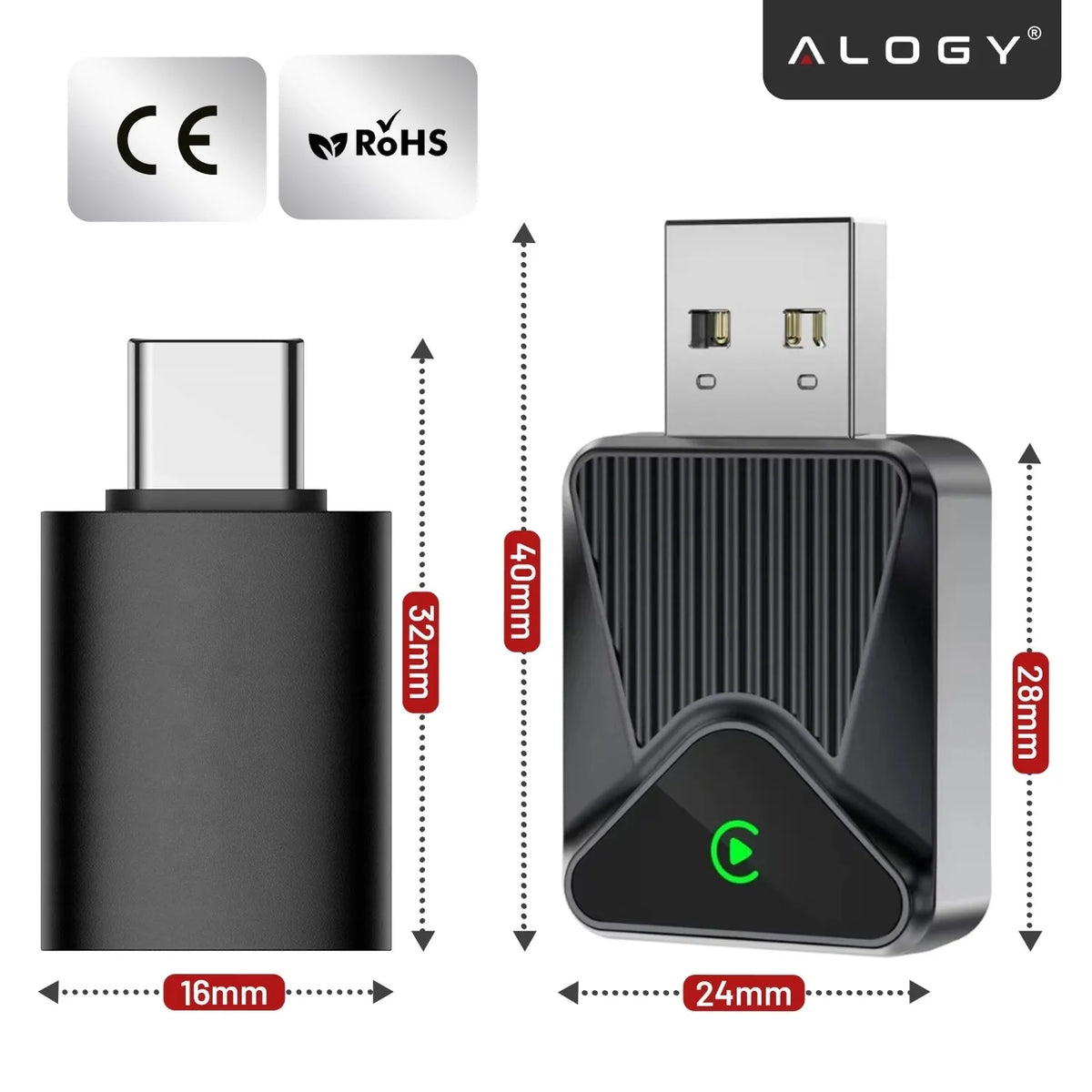 Belaidis CarPlay adapteris 5.8GHz Plug&Play iOS/Android Auto USB USB-C