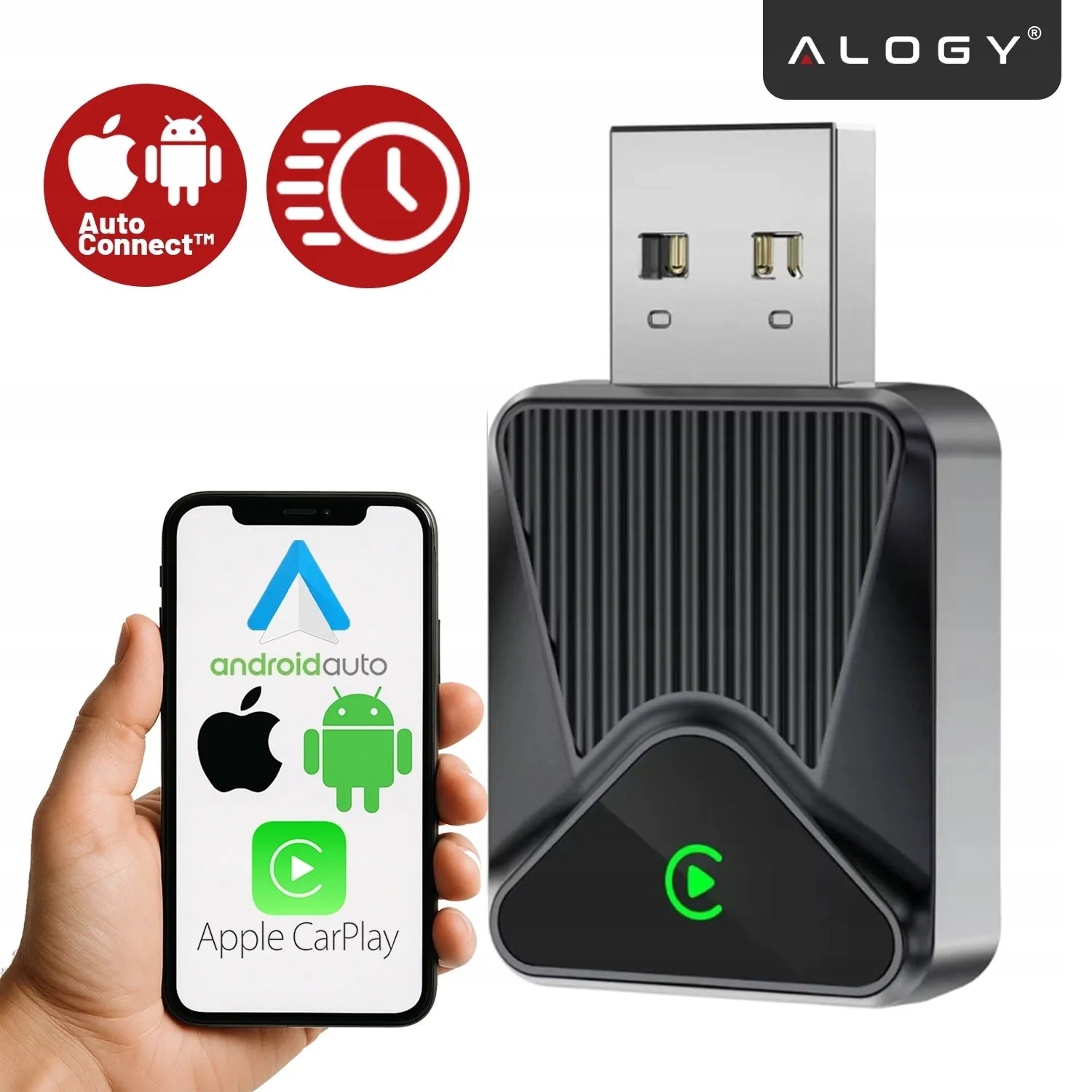 Belaidis CarPlay adapteris 5.8GHz Plug&Play iOS/Android Auto USB USB-C