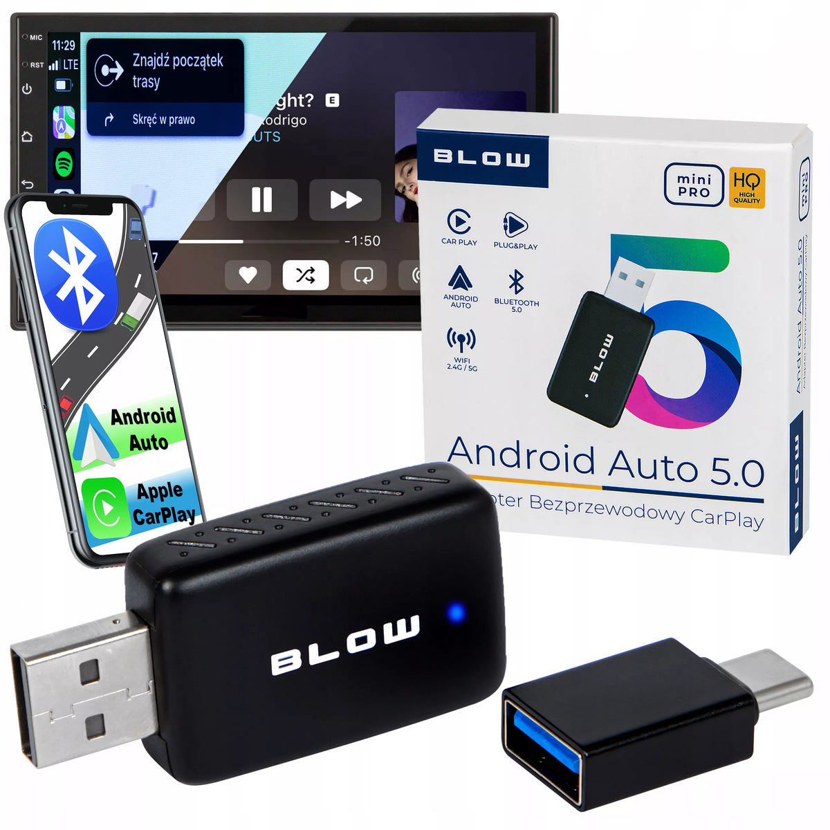 Belaidis „CarPlay“ ir „Android Auto“ adapteris, „Bluetooth“ bei „Wi-Fi“ „Mini Pro“