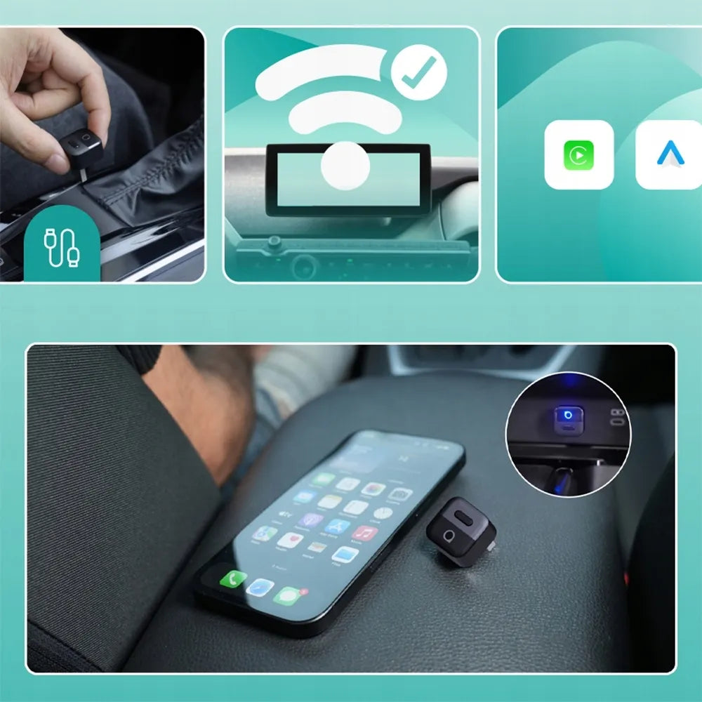 Belaidis „CarPlay“ ir „Android Auto“ USB „Wi-Fi“ adapteris