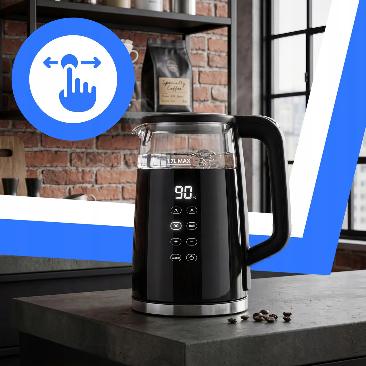 BELAIDIS ELEKTRINIS VIRDULYS RETOO R-OR1300, 1,7 L, 2200 W, STIKLINIS, SU TEMPERATŪROS REGULIAVIMU