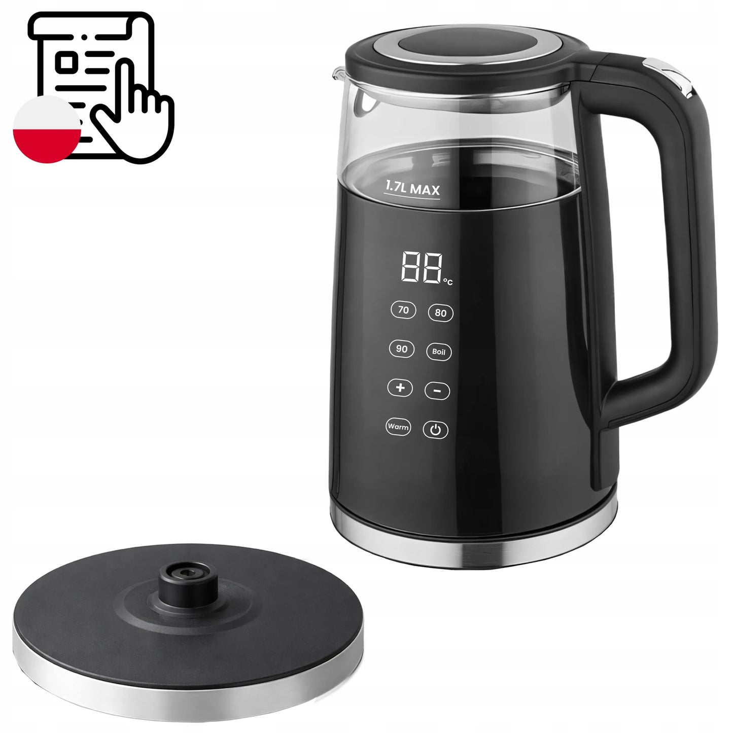 BELAIDIS ELEKTRINIS VIRDULYS RETOO R-OR1300, 1,7 L, 2200 W, STIKLINIS, SU TEMPERATŪROS REGULIAVIMU
