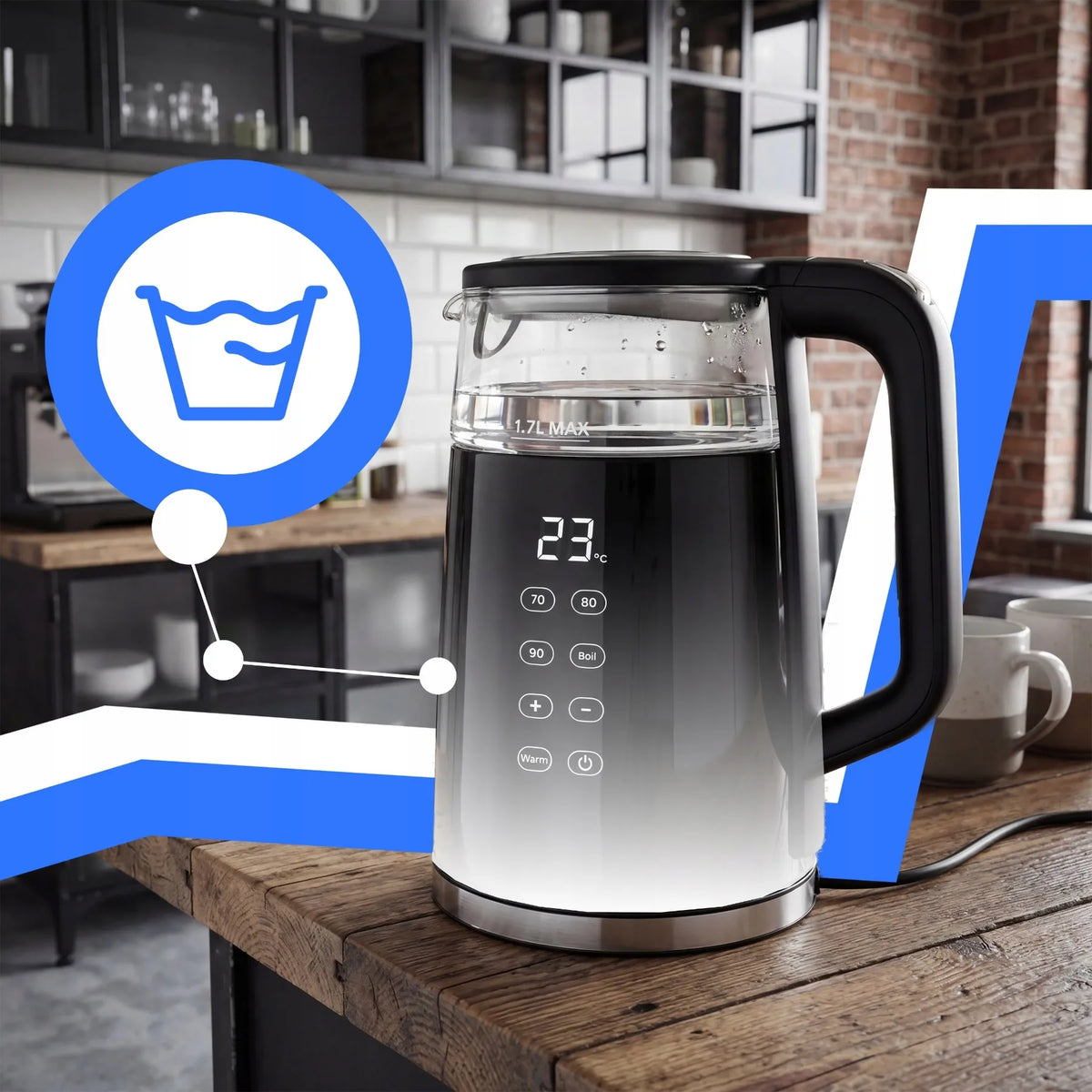BELAIDIS ELEKTRINIS VIRDULYS RETOO R-OR1300, 1,7 L, 2200 W, STIKLINIS, SU TEMPERATŪROS REGULIAVIMU