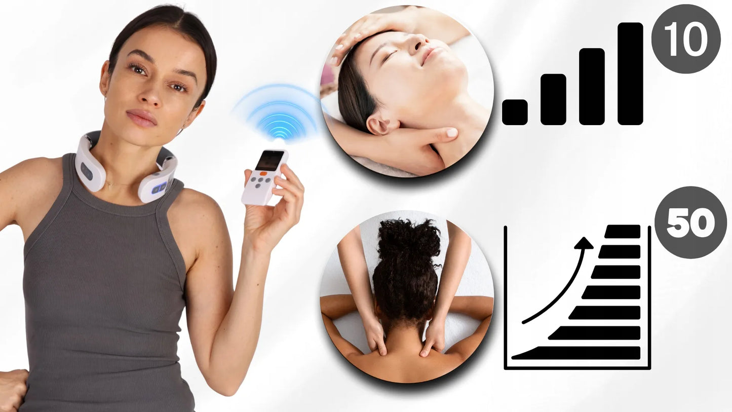 Belaidis kaklo ir sprando masažuoklis su šildymo funkcija, EMS TENS Shiatsu technologija ir reguliavimu