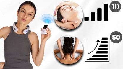 Belaidis kaklo ir sprando masažuoklis su šildymo funkcija, EMS TENS Shiatsu technologija ir reguliavimu