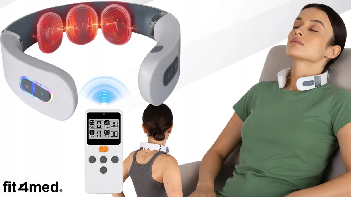 Belaidis kaklo ir sprando masažuoklis su šildymo funkcija, EMS TENS Shiatsu technologija ir reguliavimu