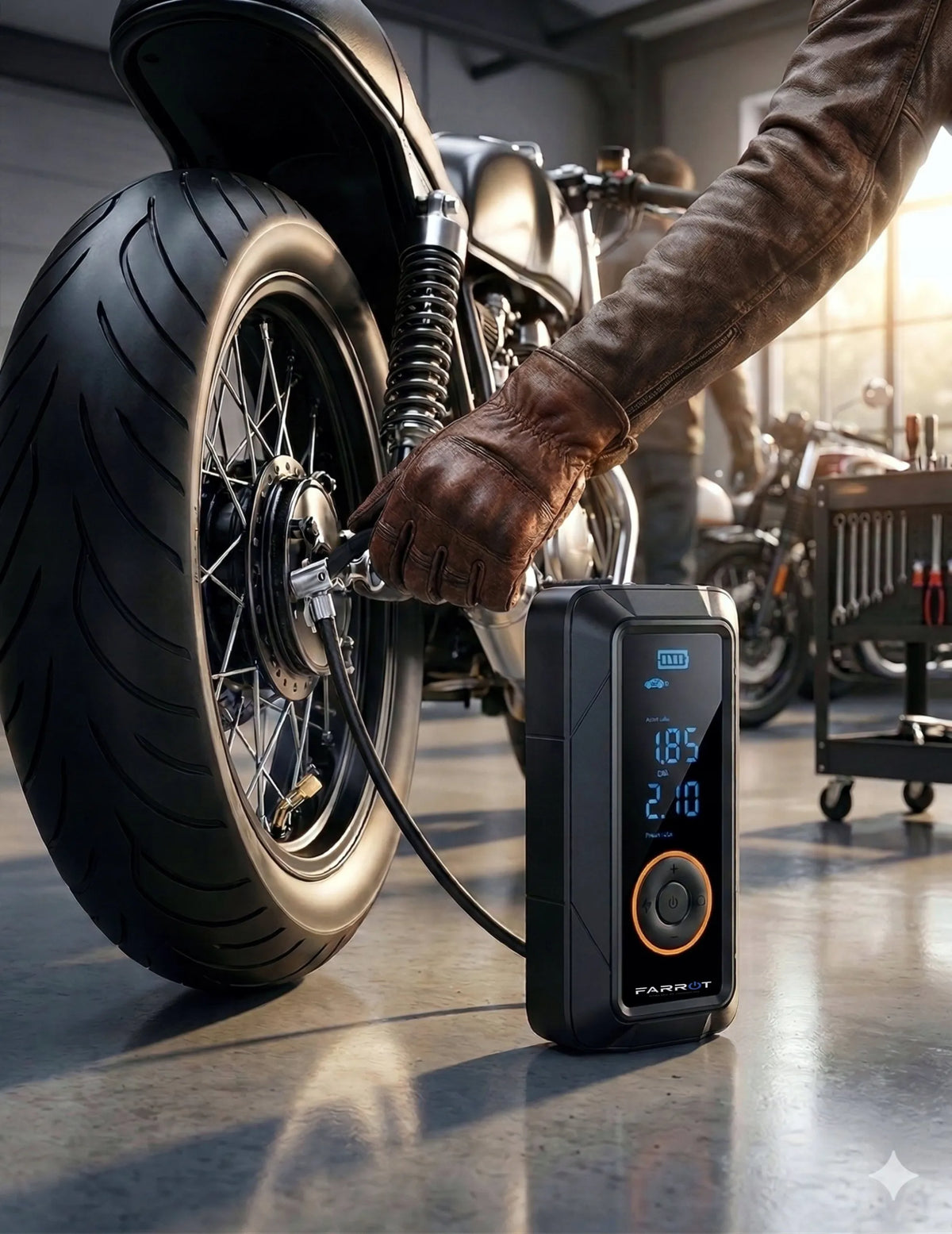 Belaidis kompresorius 150PSI 12V automobilinė pompa LCD ekranas auto stop funkcija padangoms