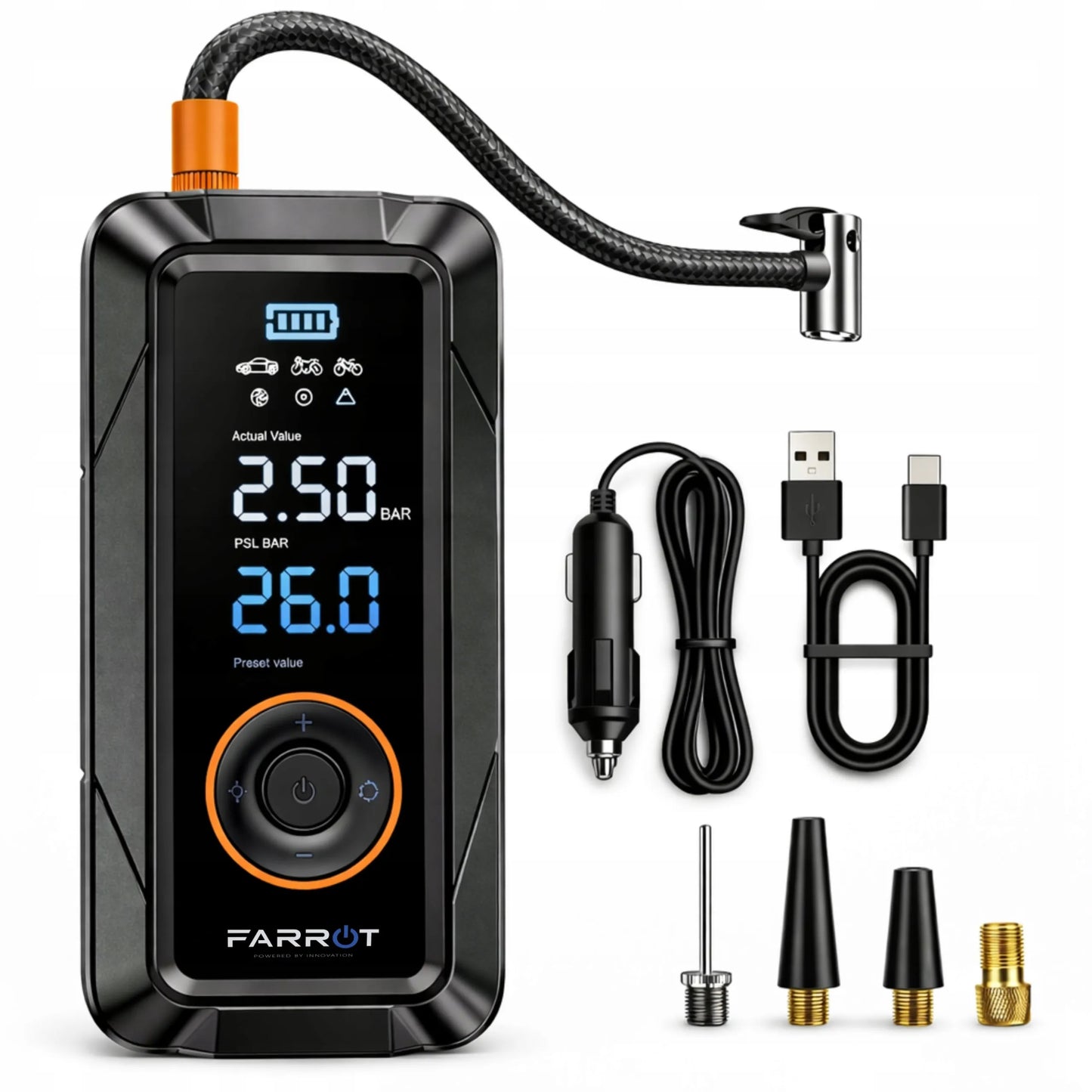 Belaidis kompresorius 150PSI 12V automobilinė pompa LCD ekranas auto stop funkcija padangoms