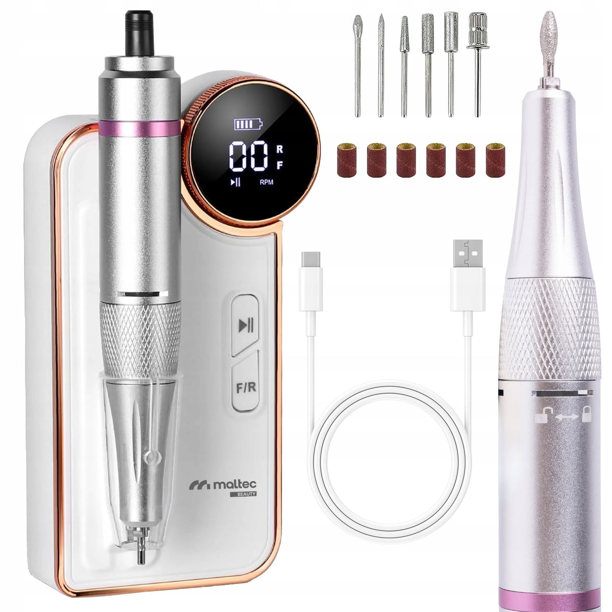 Belaidis nagų frezavimo aparatas „Maltec Beauty ND-6“ su manikiūro ir pedikiūro rinkiniu