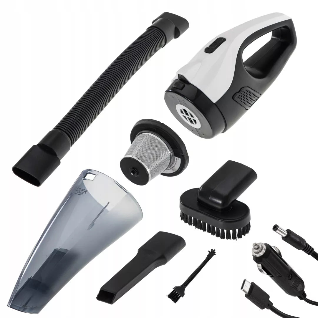 Belaidis rankinis automobilinis dulkių siurblys, galingas, priedai, USB-C/12V