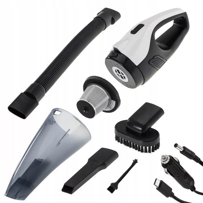 Belaidis rankinis automobilinis dulkių siurblys, galingas, priedai, USB-C/12V