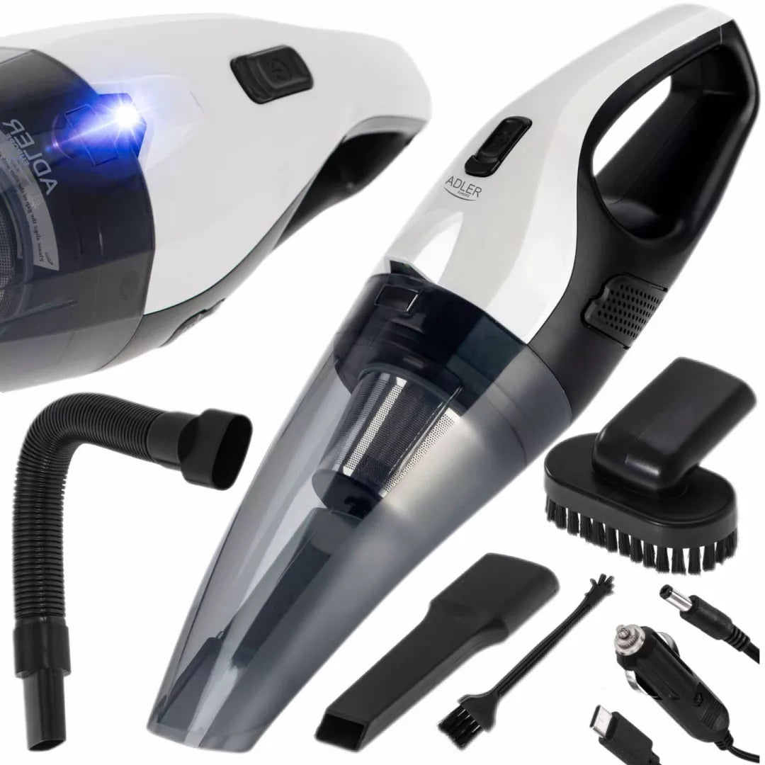 Belaidis rankinis automobilinis dulkių siurblys, galingas, priedai, USB-C/12V