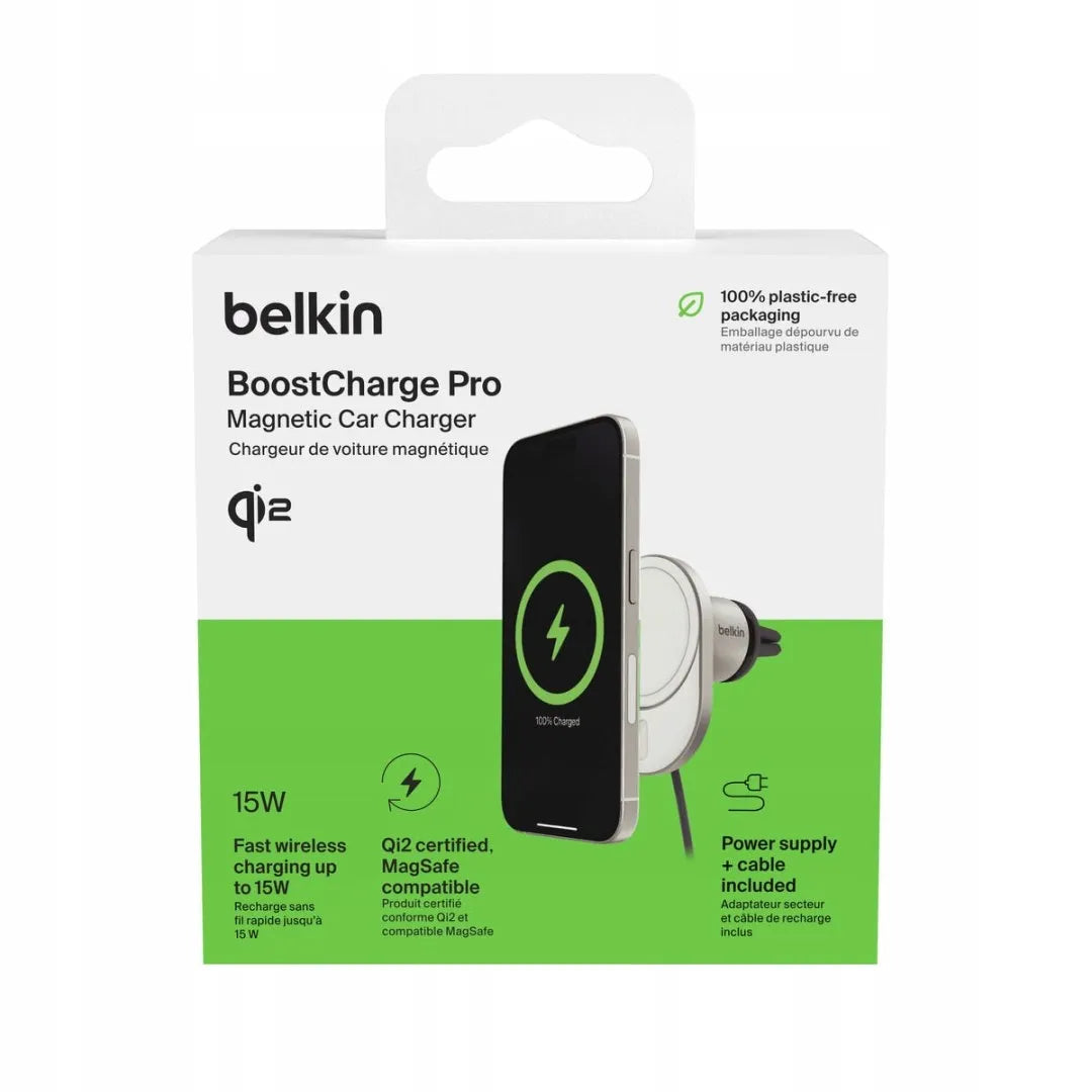 Belkin automobilinis įkroviklis, magnetinis, Qi2.0, 15W, 20W maitinimo adapteris, pilkas