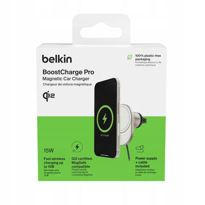 Belkin automobilinis įkroviklis, magnetinis, Qi2.0, 15W, 20W maitinimo adapteris, pilkas