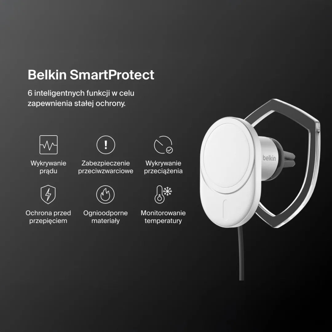 Belkin automobilinis įkroviklis, magnetinis, Qi2.0, 15W, 20W maitinimo adapteris, pilkas