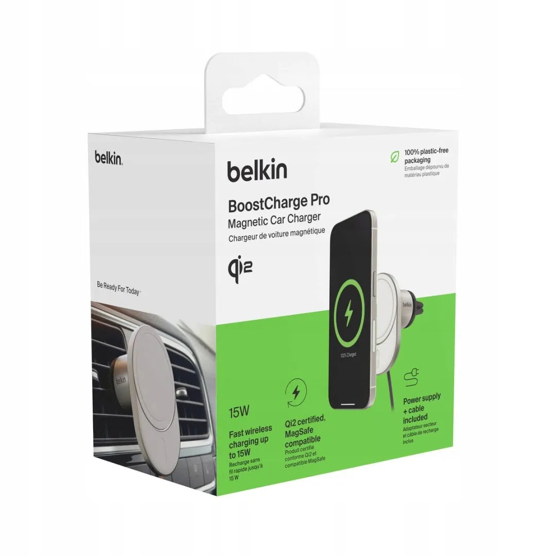Belkin automobilinis įkroviklis, magnetinis, Qi2.0, 15W, 20W maitinimo adapteris, pilkas