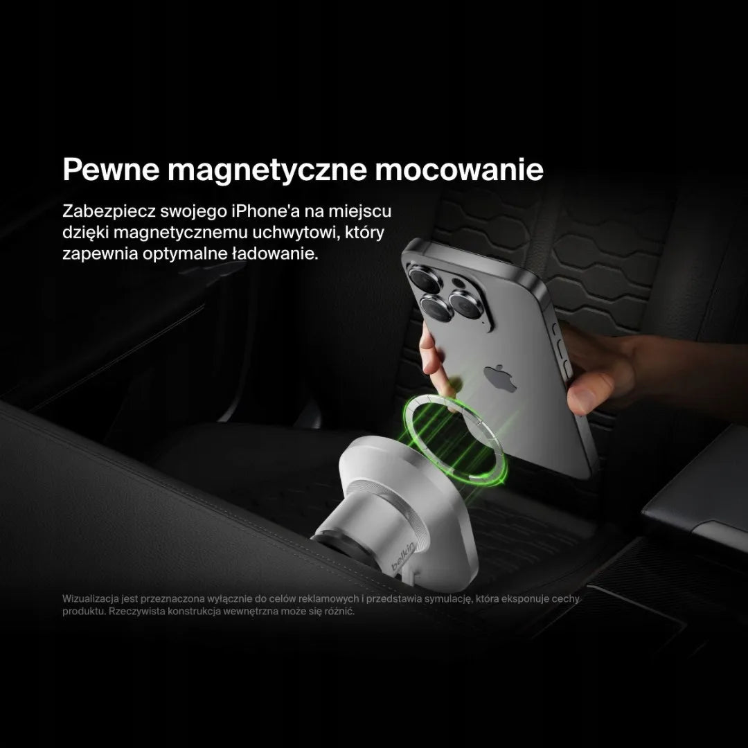 Belkin automobilinis įkroviklis, magnetinis, Qi2.0, 15W, 20W maitinimo adapteris, pilkas